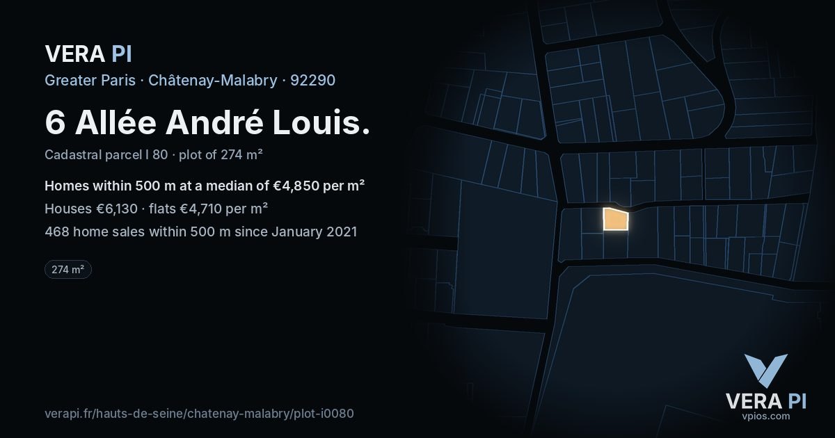 6 Allée André Louis, Châtenay-Malabry at night – the plot lit, the parcels around coloured by the prices near them