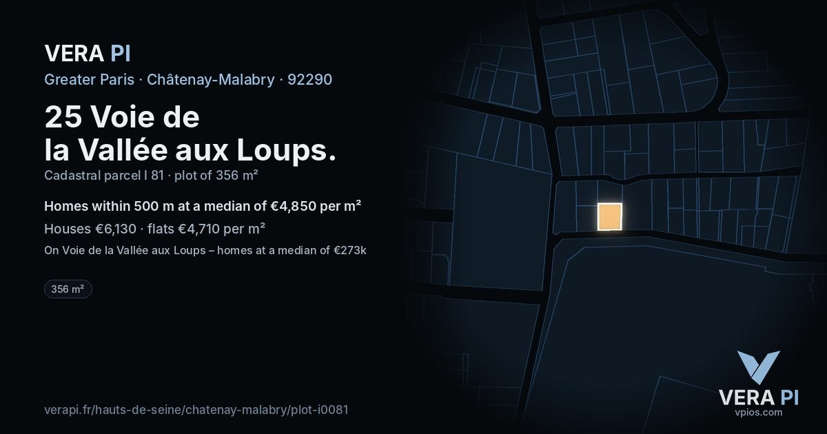 25 Voie de la Vallée aux Loups, Châtenay-Malabry at night – the plot lit, the parcels around coloured by the prices near them
