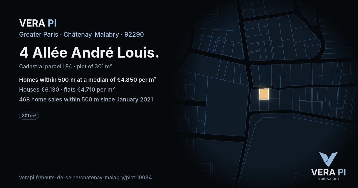 4 Allée André Louis, Châtenay-Malabry at night – the plot lit, the parcels around coloured by the prices near them