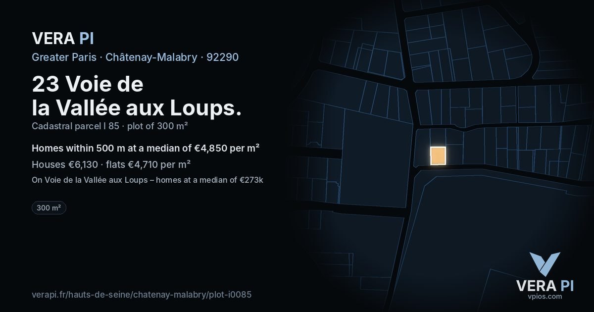 23 Voie de la Vallée aux Loups, Châtenay-Malabry at night – the plot lit, the parcels around coloured by the prices near them