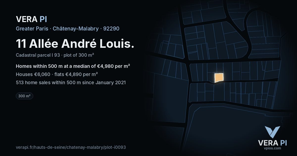 11 Allée André Louis, Châtenay-Malabry at night – the plot lit, the parcels around coloured by the prices near them