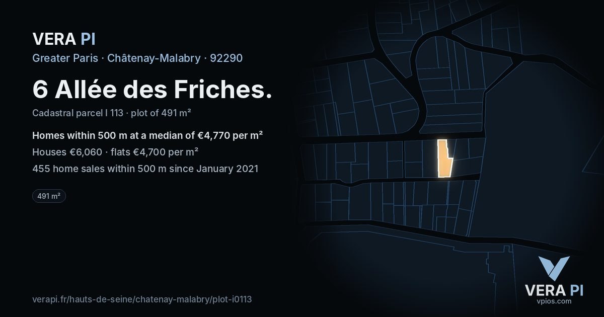 6 Allée des Friches, Châtenay-Malabry at night – the plot lit, the parcels around coloured by the prices near them
