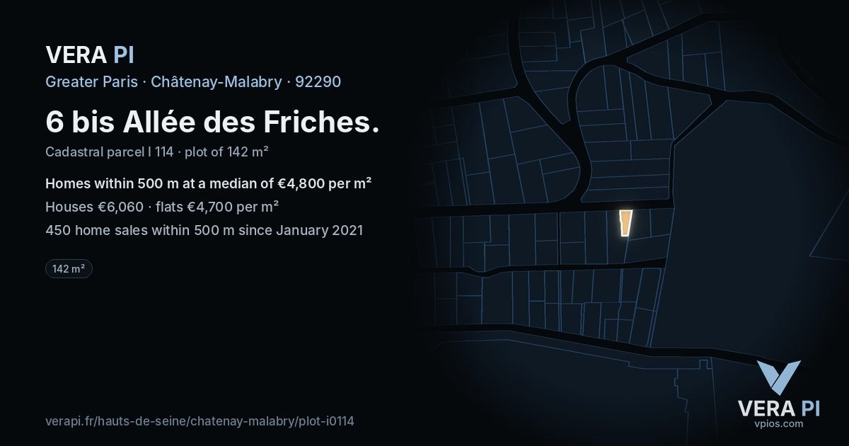 6 bis Allée des Friches, Châtenay-Malabry at night – the plot lit, the parcels around coloured by the prices near them
