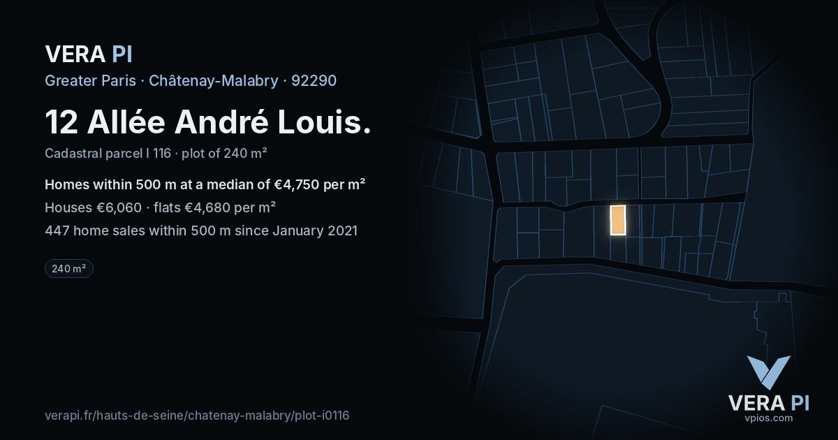 12 Allée André Louis, Châtenay-Malabry at night – the plot lit, the parcels around coloured by the prices near them