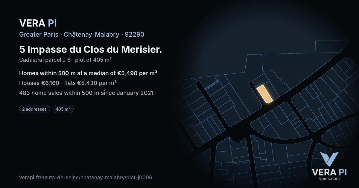 5 Impasse du Clos du Merisier, Châtenay-Malabry at night – the plot lit, the parcels around coloured by the prices near them