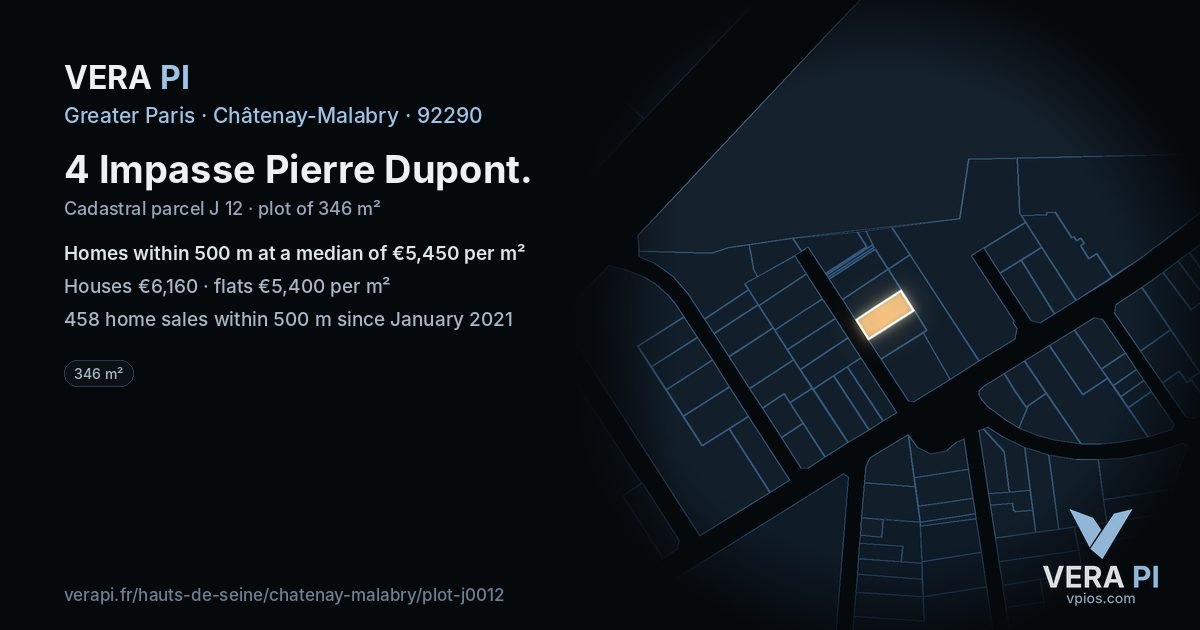 4 Impasse Pierre Dupont, Châtenay-Malabry at night – the plot lit, the parcels around coloured by the prices near them