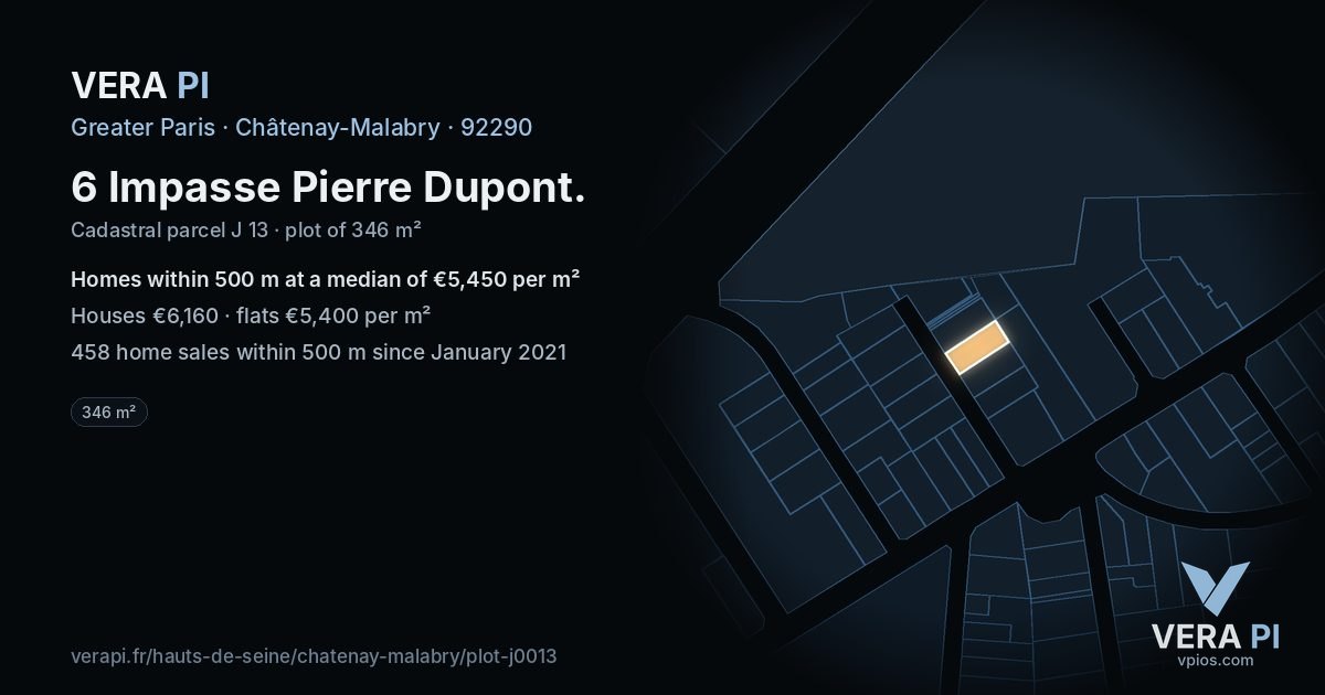 6 Impasse Pierre Dupont, Châtenay-Malabry at night – the plot lit, the parcels around coloured by the prices near them