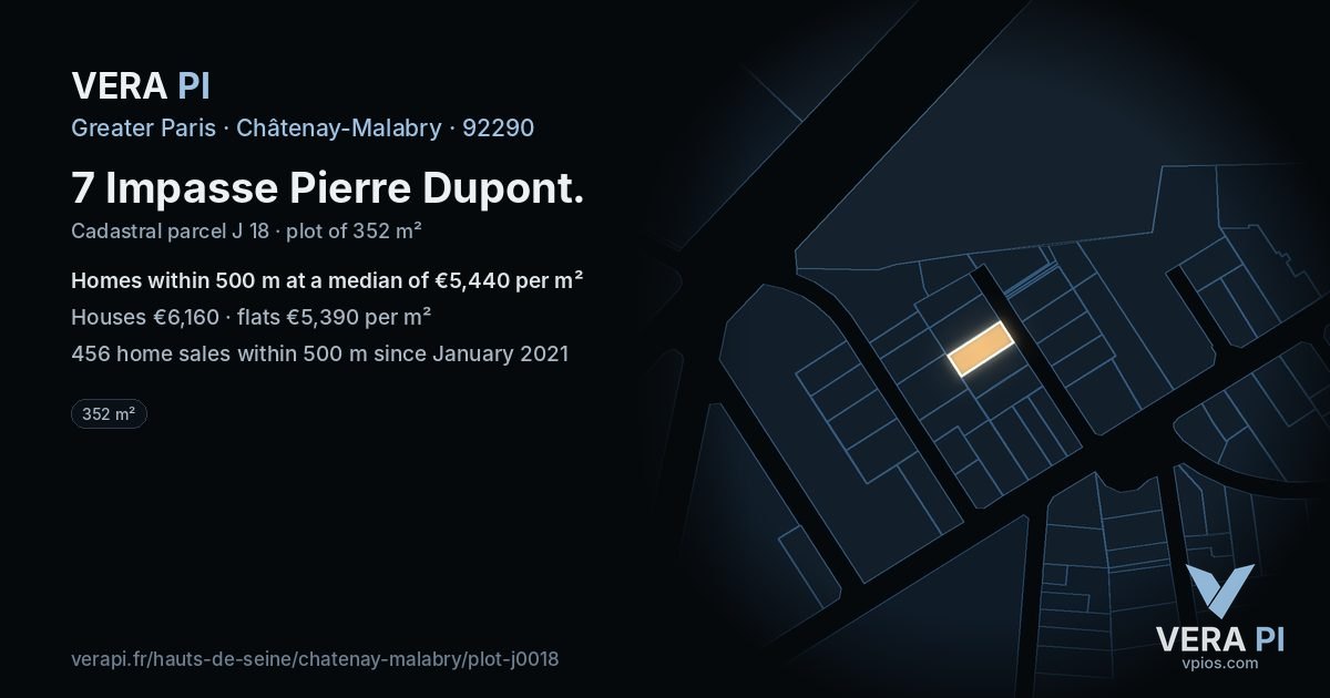 7 Impasse Pierre Dupont, Châtenay-Malabry at night – the plot lit, the parcels around coloured by the prices near them