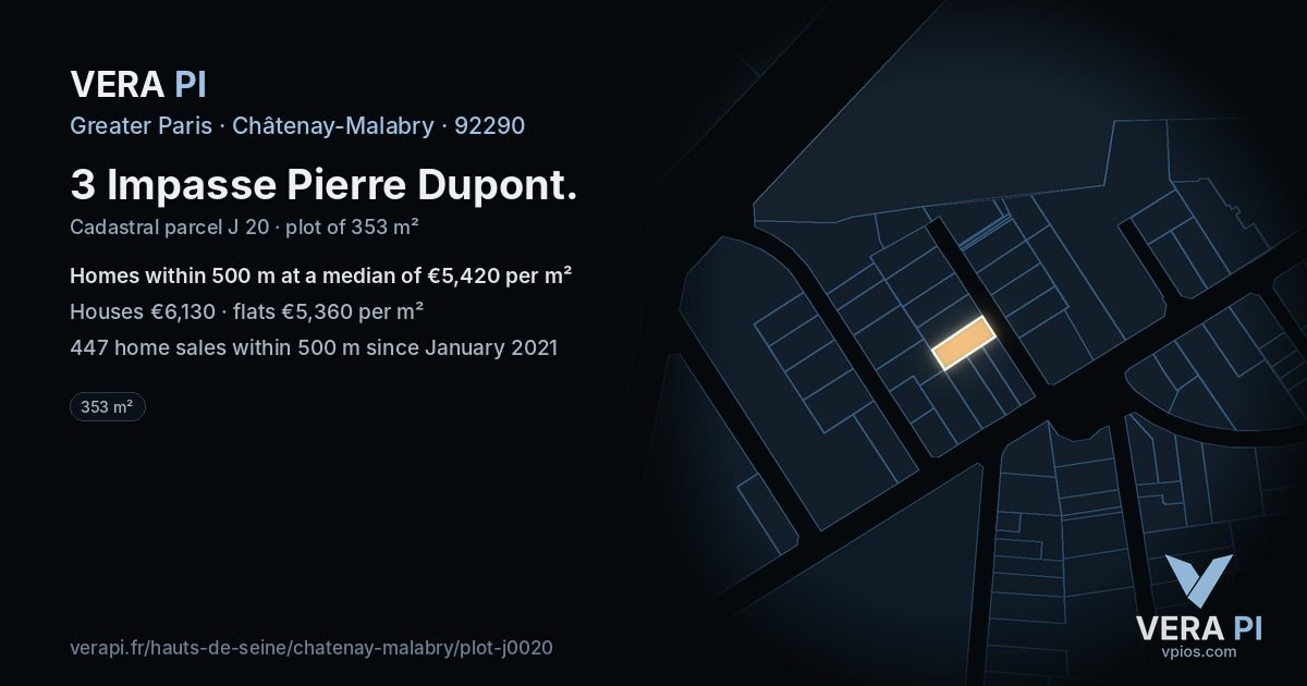 3 Impasse Pierre Dupont, Châtenay-Malabry at night – the plot lit, the parcels around coloured by the prices near them