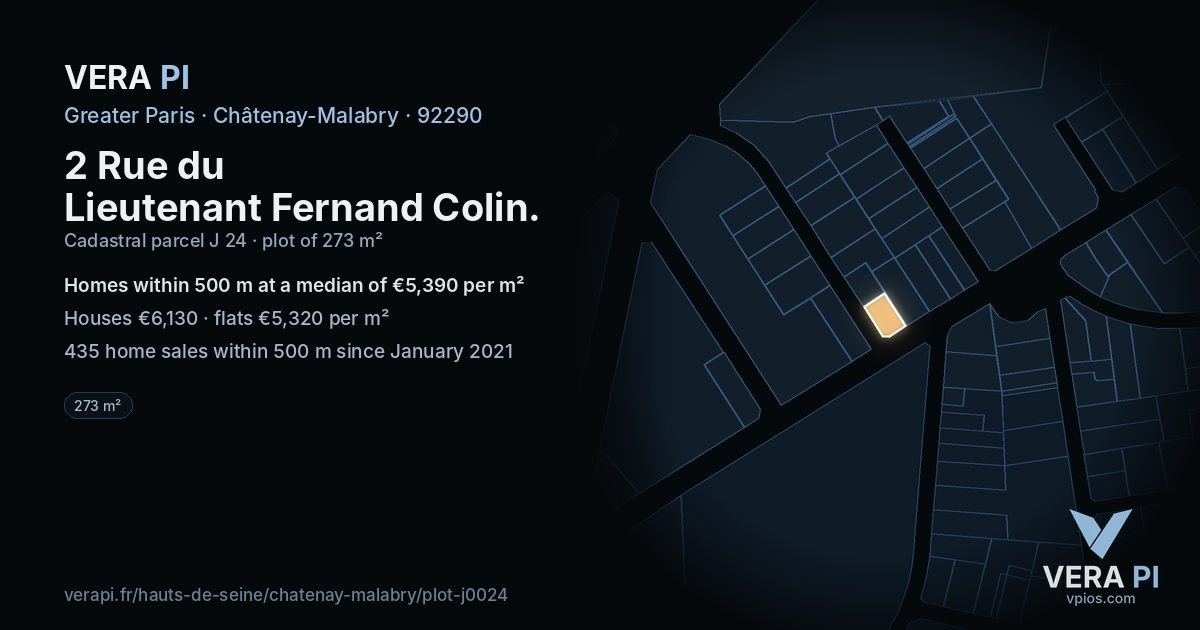 2 Rue du Lieutenant Fernand Colin, Châtenay-Malabry at night – the plot lit, the parcels around coloured by the prices near them