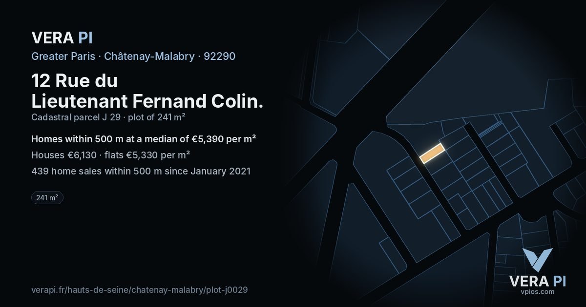 12 Rue du Lieutenant Fernand Colin, Châtenay-Malabry at night – the plot lit, the parcels around coloured by the prices near them