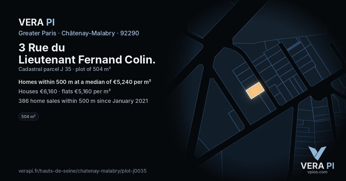 3 Rue du Lieutenant Fernand Colin, Châtenay-Malabry at night – the plot lit, the parcels around coloured by the prices near them