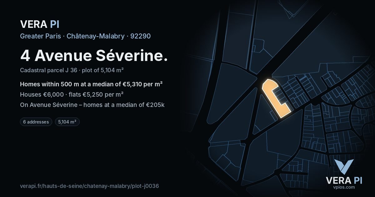 4 Avenue Séverine, Châtenay-Malabry at night – the plot lit, the parcels around coloured by the prices near them