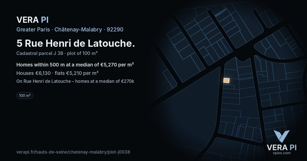 5 Rue Henri de Latouche, Châtenay-Malabry at night – the plot lit, the parcels around coloured by the prices near them