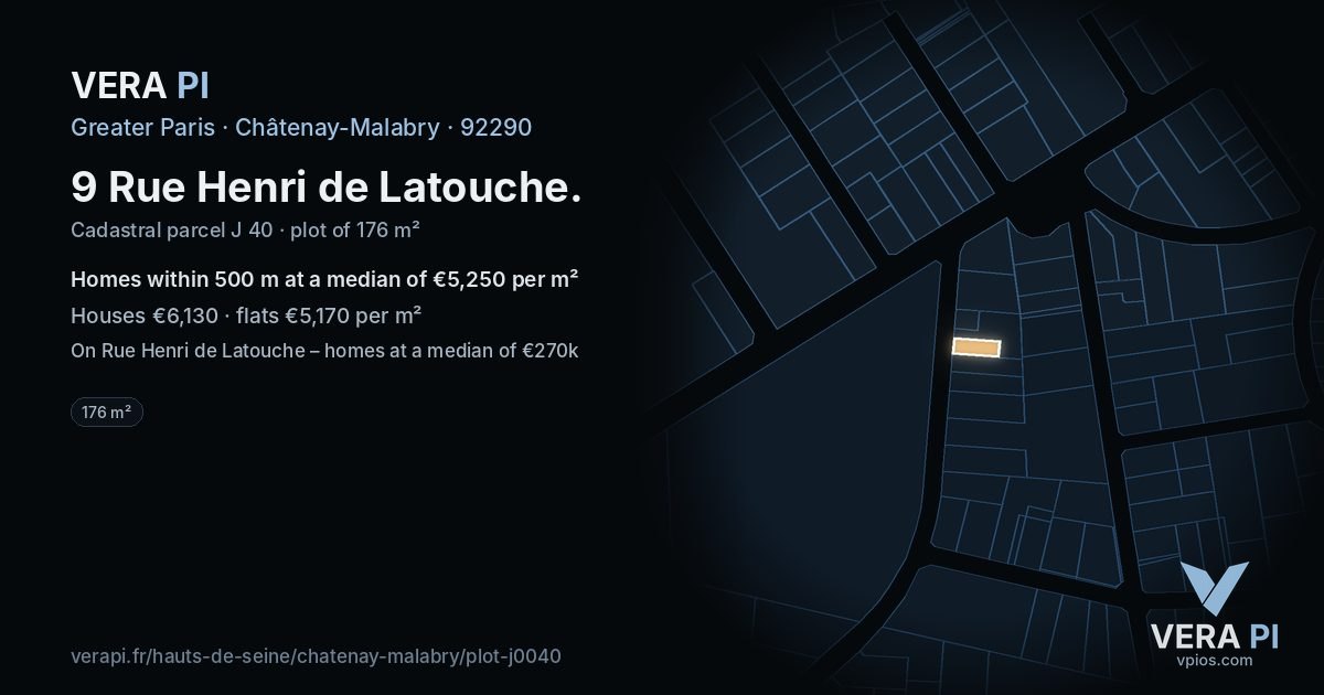 9 Rue Henri de Latouche, Châtenay-Malabry at night – the plot lit, the parcels around coloured by the prices near them