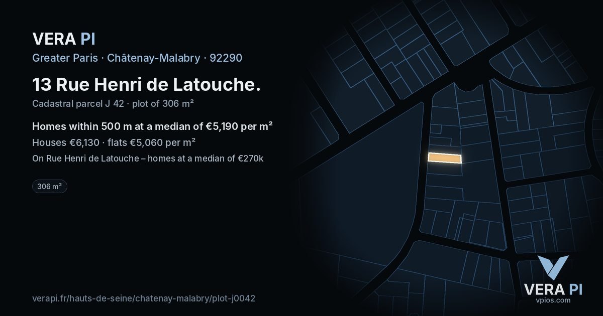 13 Rue Henri de Latouche, Châtenay-Malabry at night – the plot lit, the parcels around coloured by the prices near them