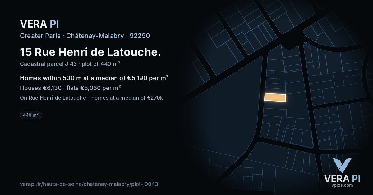 15 Rue Henri de Latouche, Châtenay-Malabry at night – the plot lit, the parcels around coloured by the prices near them