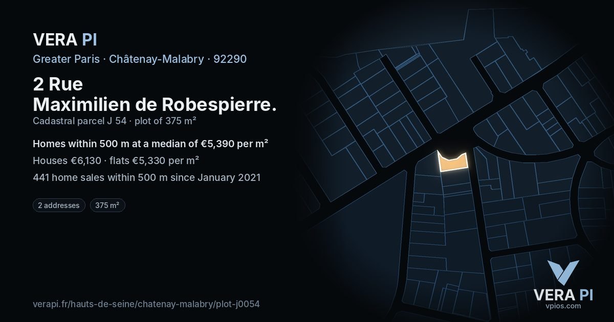 2 Rue Maximilien de Robespierre, Châtenay-Malabry at night – the plot lit, the parcels around coloured by the prices near them