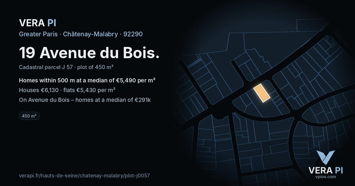 19 Avenue du Bois, Châtenay-Malabry at night – the plot lit, the parcels around coloured by the prices near them