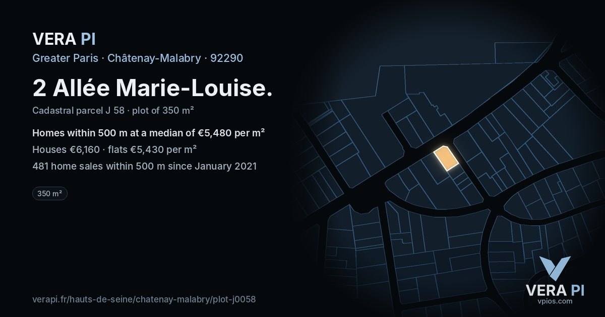 2 Allée Marie-Louise, Châtenay-Malabry at night – the plot lit, the parcels around coloured by the prices near them