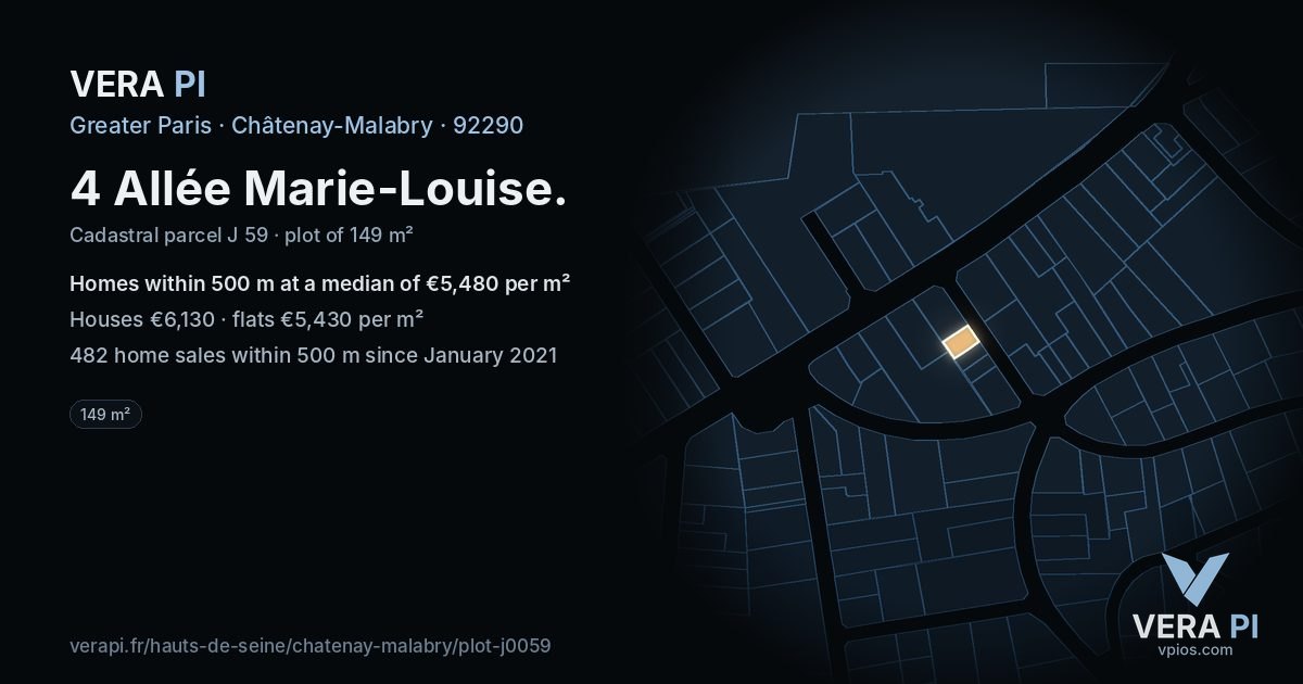 4 Allée Marie-Louise, Châtenay-Malabry at night – the plot lit, the parcels around coloured by the prices near them