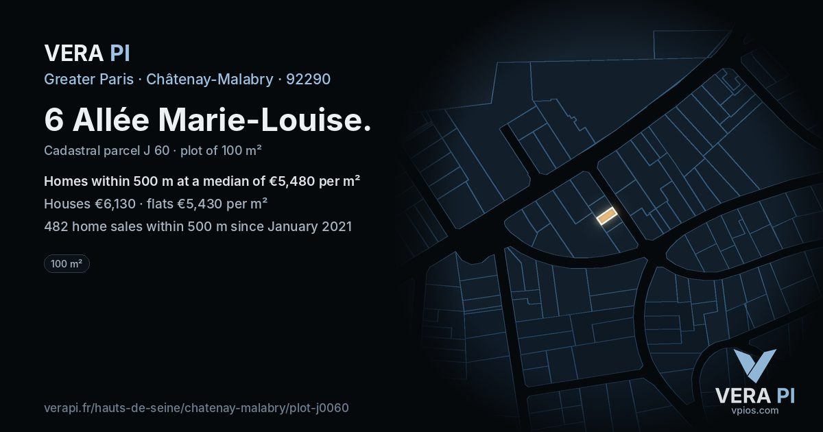 6 Allée Marie-Louise, Châtenay-Malabry at night – the plot lit, the parcels around coloured by the prices near them