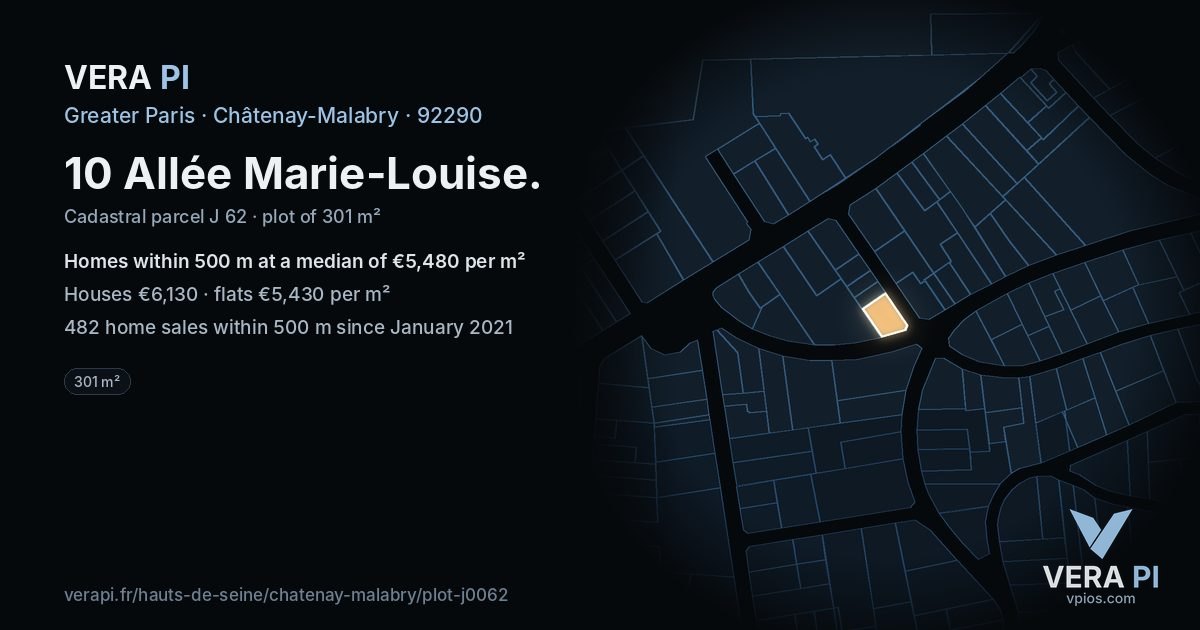 10 Allée Marie-Louise, Châtenay-Malabry at night – the plot lit, the parcels around coloured by the prices near them