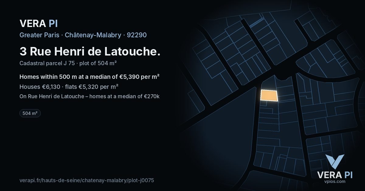 3 Rue Henri de Latouche, Châtenay-Malabry at night – the plot lit, the parcels around coloured by the prices near them