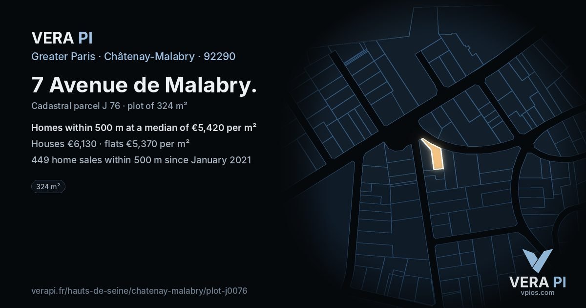 7 Avenue de Malabry, Châtenay-Malabry at night – the plot lit, the parcels around coloured by the prices near them