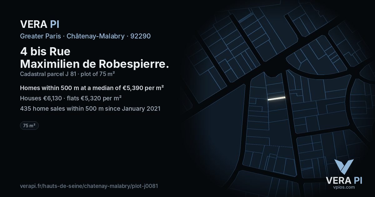 4 bis Rue Maximilien de Robespierre, Châtenay-Malabry at night – the plot lit, the parcels around coloured by the prices near them