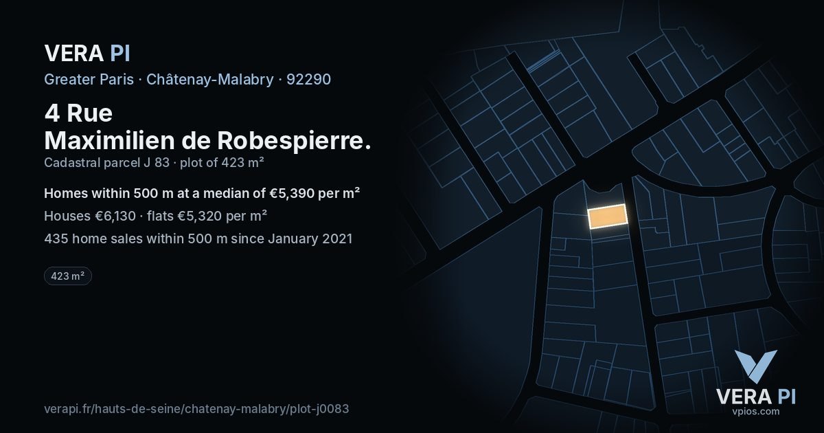4 Rue Maximilien de Robespierre, Châtenay-Malabry at night – the plot lit, the parcels around coloured by the prices near them