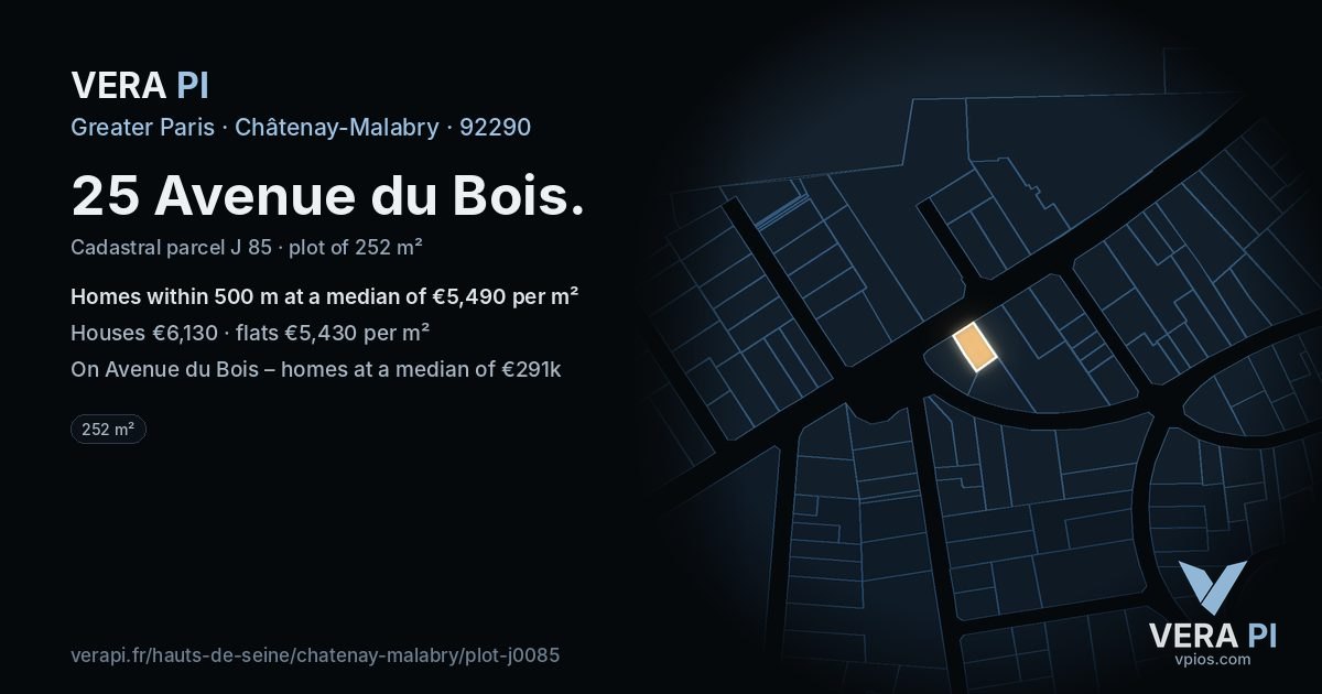 25 Avenue du Bois, Châtenay-Malabry at night – the plot lit, the parcels around coloured by the prices near them