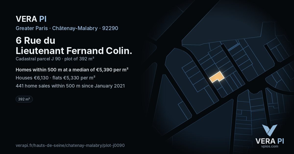 6 Rue du Lieutenant Fernand Colin, Châtenay-Malabry at night – the plot lit, the parcels around coloured by the prices near them