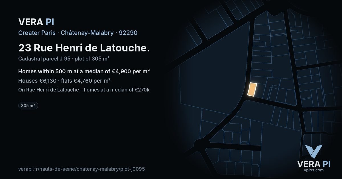 23 Rue Henri de Latouche, Châtenay-Malabry at night – the plot lit, the parcels around coloured by the prices near them