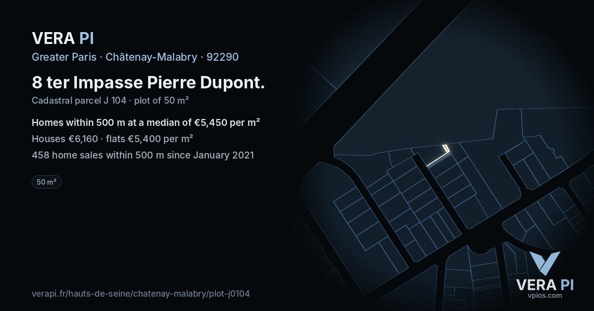 8 ter Impasse Pierre Dupont, Châtenay-Malabry at night – the plot lit, the parcels around coloured by the prices near them