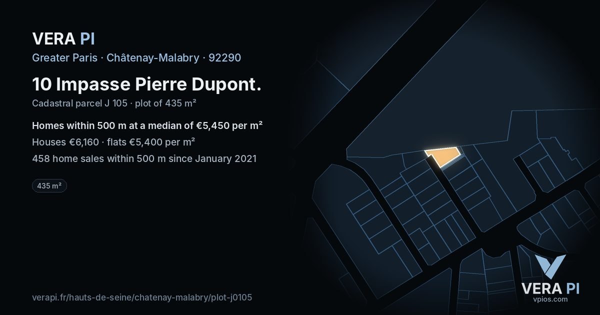 10 Impasse Pierre Dupont, Châtenay-Malabry at night – the plot lit, the parcels around coloured by the prices near them