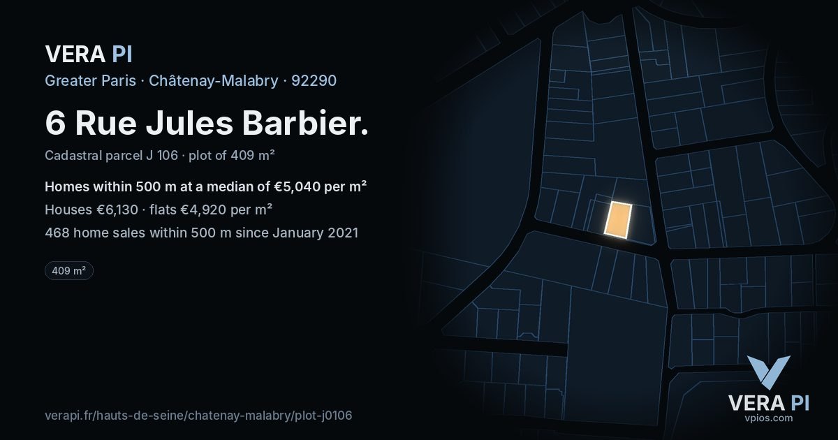 6 Rue Jules Barbier, Châtenay-Malabry at night – the plot lit, the parcels around coloured by the prices near them