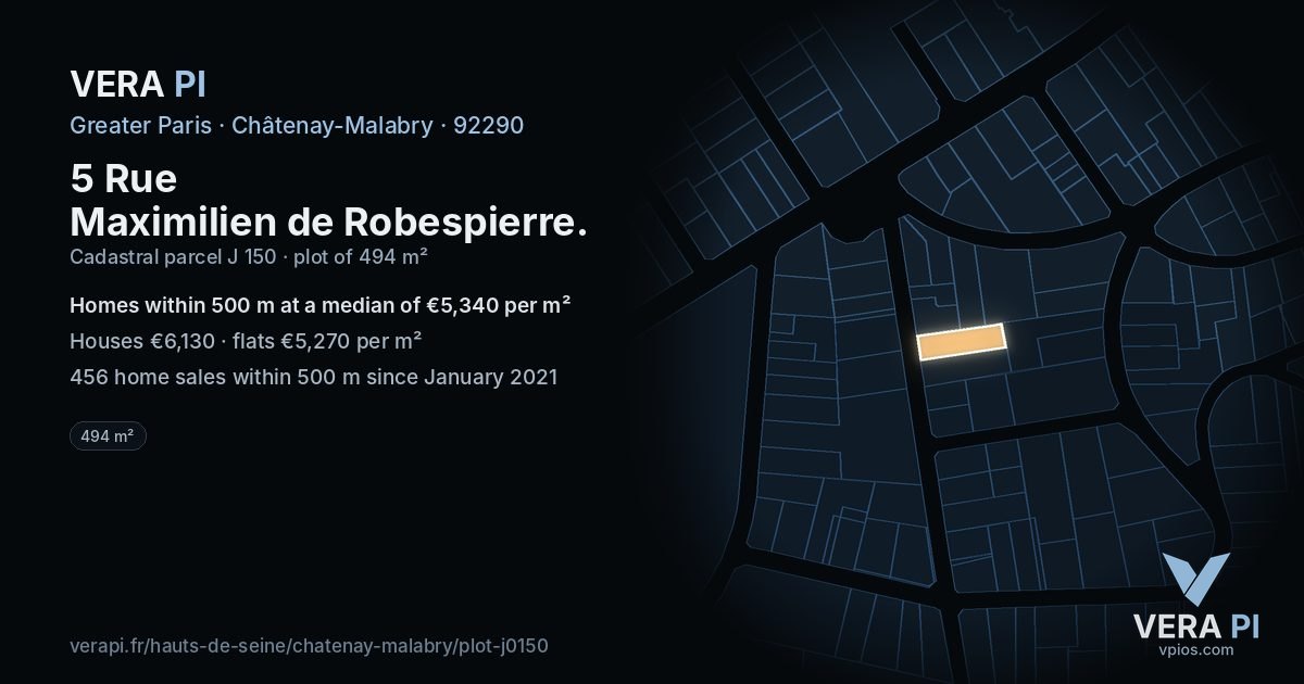 5 Rue Maximilien de Robespierre, Châtenay-Malabry at night – the plot lit, the parcels around coloured by the prices near them