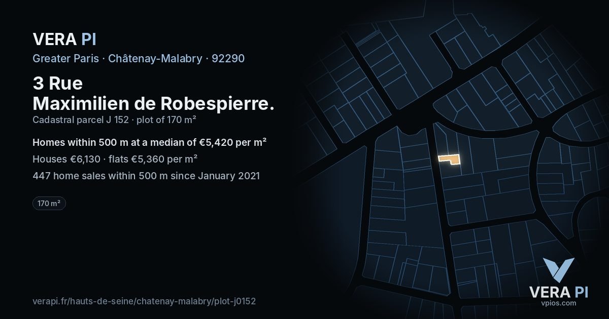 3 Rue Maximilien de Robespierre, Châtenay-Malabry at night – the plot lit, the parcels around coloured by the prices near them
