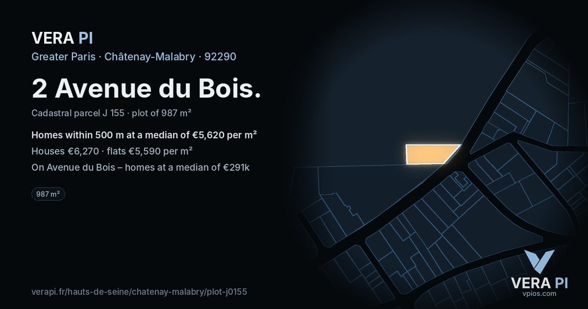 2 Avenue du Bois, Châtenay-Malabry at night – the plot lit, the parcels around coloured by the prices near them