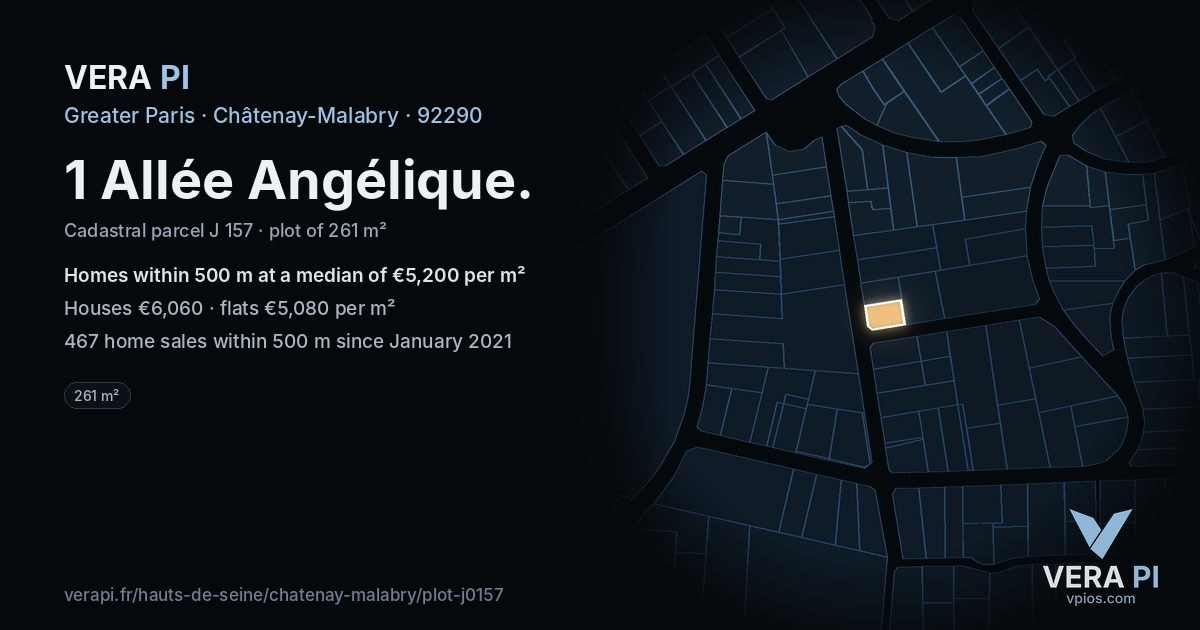 1 Allée Angélique, Châtenay-Malabry at night – the plot lit, the parcels around coloured by the prices near them