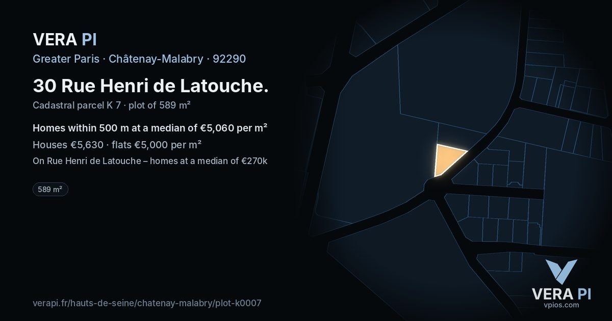 30 Rue Henri de Latouche, Châtenay-Malabry at night – the plot lit, the parcels around coloured by the prices near them