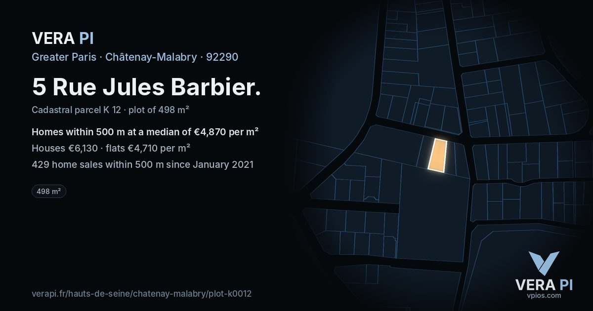 5 Rue Jules Barbier, Châtenay-Malabry at night – the plot lit, the parcels around coloured by the prices near them