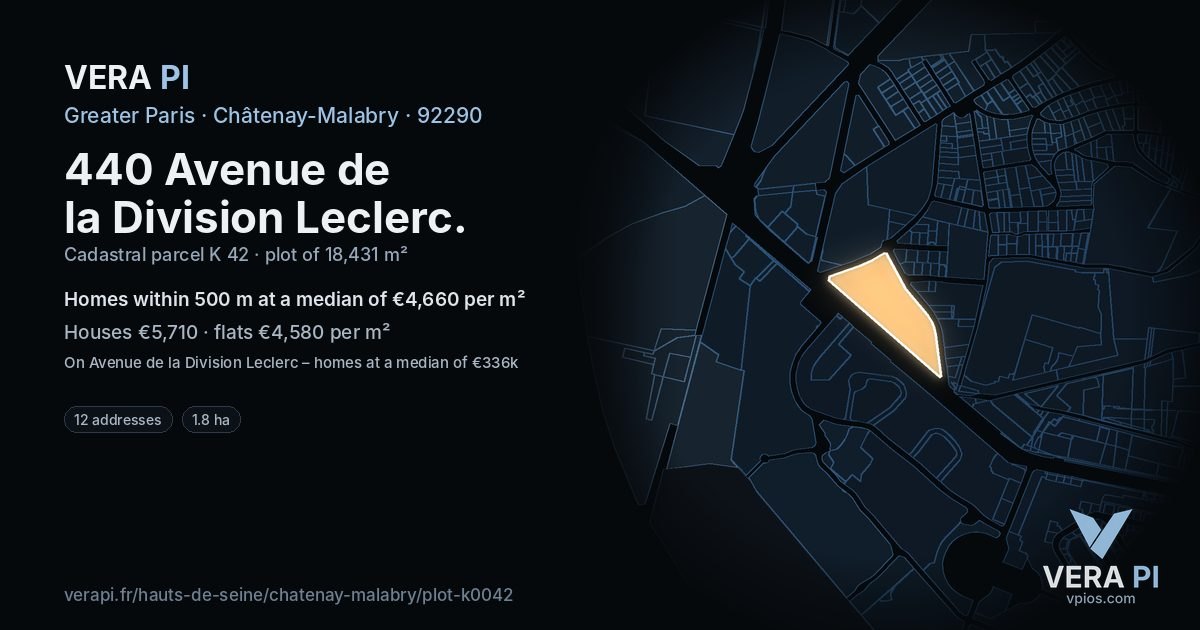 440 Avenue de la Division Leclerc, Châtenay-Malabry at night – the plot lit, the parcels around coloured by the prices near them