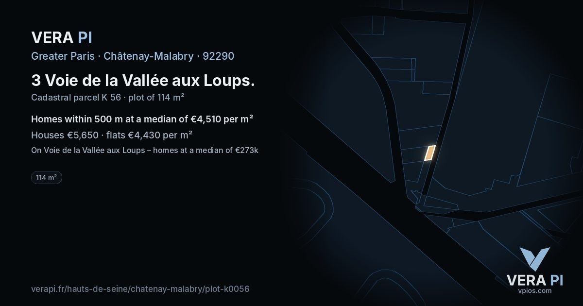 3 Voie de la Vallée aux Loups, Châtenay-Malabry at night – the plot lit, the parcels around coloured by the prices near them