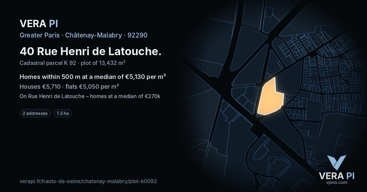 40 Rue Henri de Latouche, Châtenay-Malabry at night – the plot lit, the parcels around coloured by the prices near them