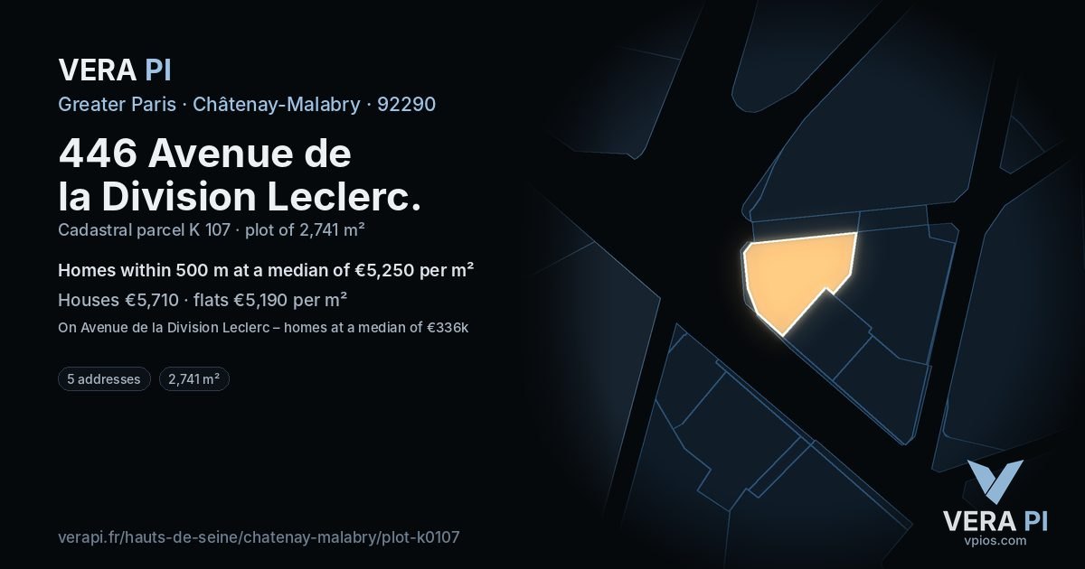 446 Avenue de la Division Leclerc, Châtenay-Malabry at night – the plot lit, the parcels around coloured by the prices near them
