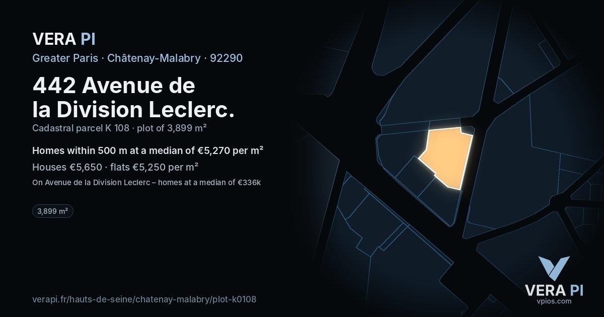 442 Avenue de la Division Leclerc, Châtenay-Malabry at night – the plot lit, the parcels around coloured by the prices near them