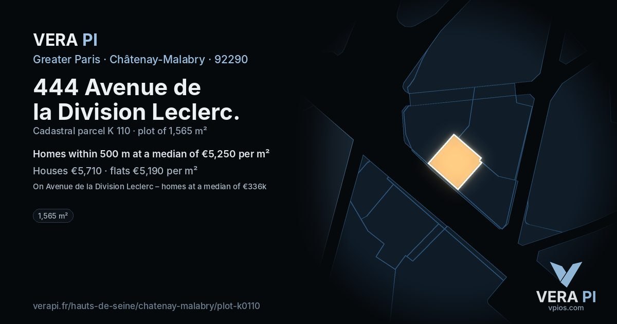 444 Avenue de la Division Leclerc, Châtenay-Malabry at night – the plot lit, the parcels around coloured by the prices near them