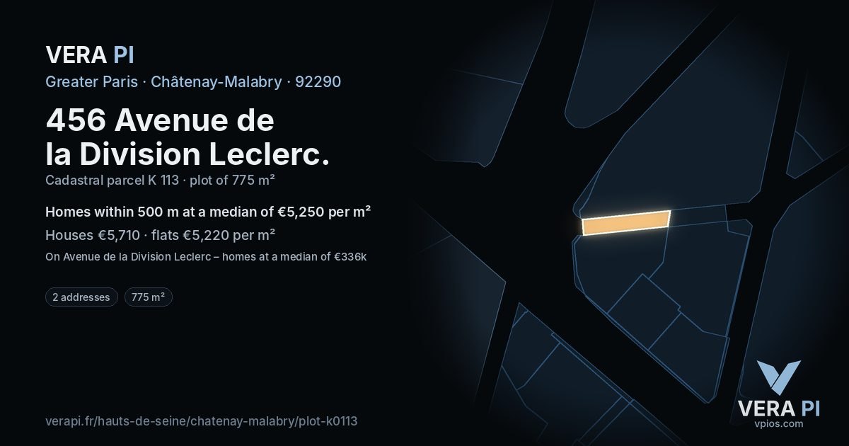 456 Avenue de la Division Leclerc, Châtenay-Malabry at night – the plot lit, the parcels around coloured by the prices near them